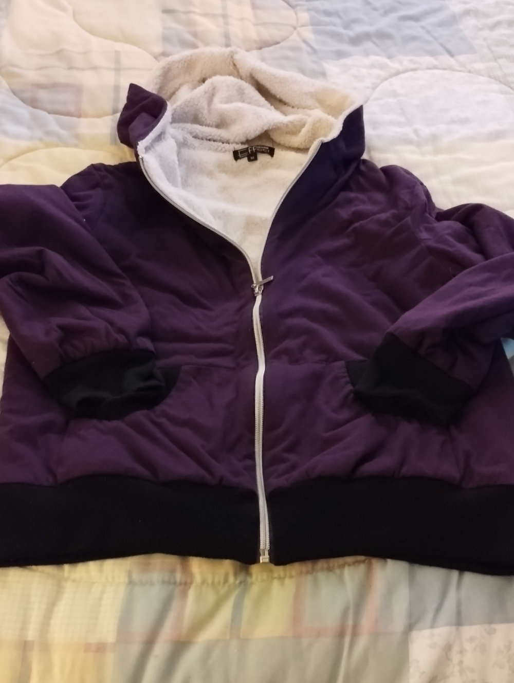 Kids Hooded Purple Zip Jacket with Sherpa Lining